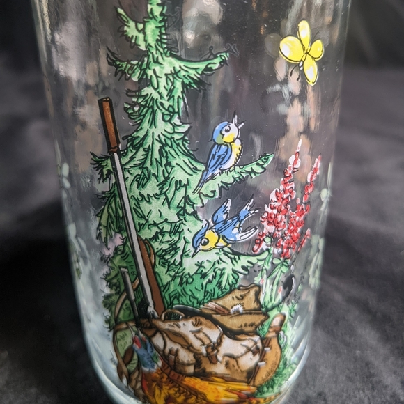 German Beer Stein Vintage Lidded Bird Hunter Forest Flower Butterfly Clear Glass - Picture 7 of 11